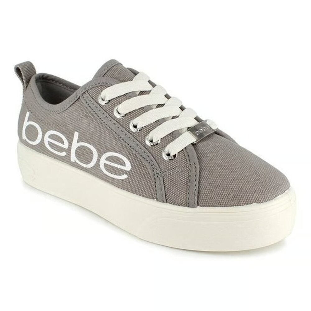 BEBE Women's Light Gray Canvas White Logo Platform Sneakers Shoes 7 M NEW